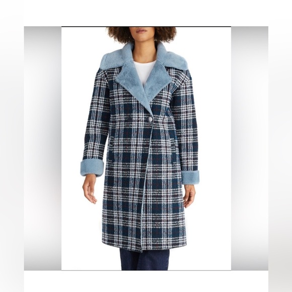 NWT NVL Plaid Coat Blue size M - Picture 1 of 10